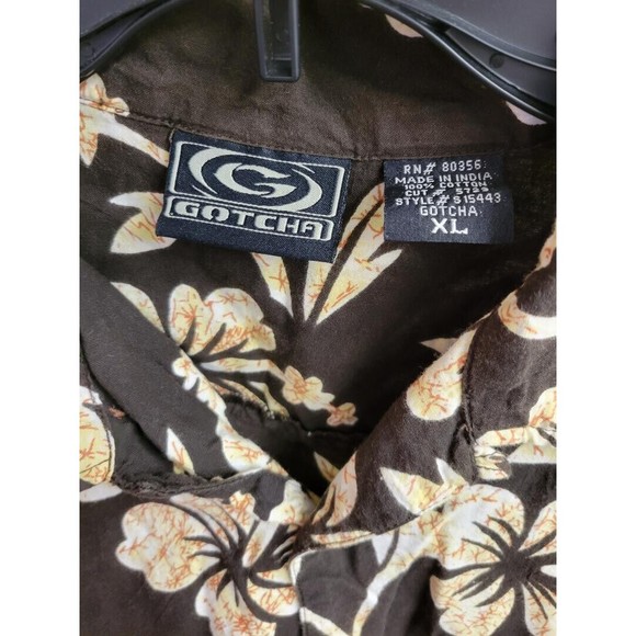 Gotcha Men's Hawaiian Shirt Brown Button Down Short Sleeve Floral Print Sz XL - Picture 2 of 3